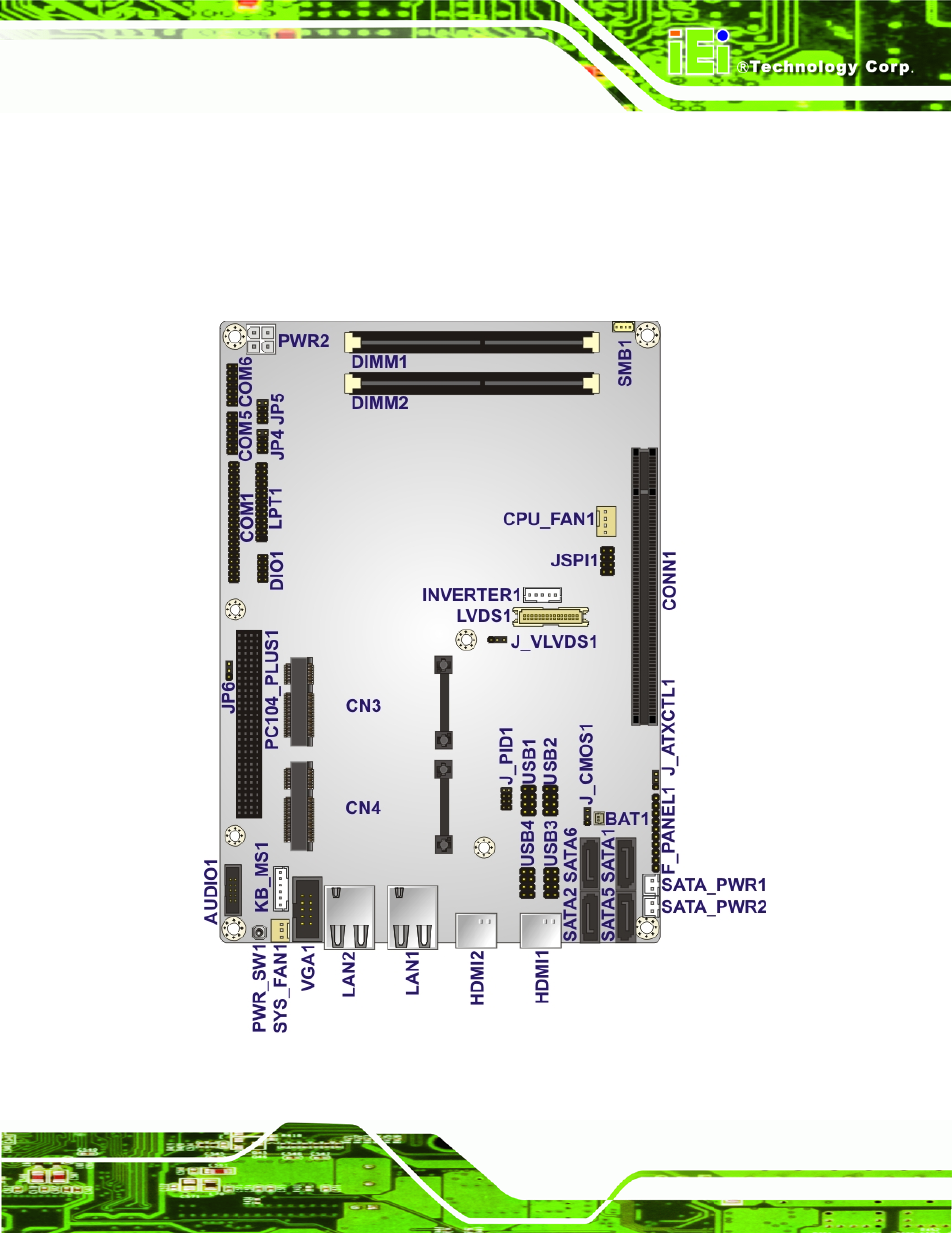 1 peripheral interface connectors, 1 nova-hm551 layout, Eripheral | Nterface, Onnectors, Figure 3-1: connector and jumper locations | IEI Integration NOVA-HM551 v1.10 User Manual | Page 29 / 162