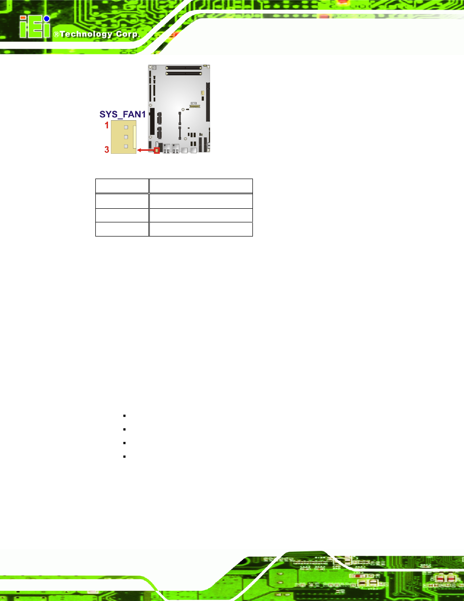 6 front panel connector, Figure 3-6: +12v fan connector locations, Table 3-7: +12v fan connector pinouts | IEI Integration NOVA-HM551 v1.10 User Manual | Page 36 / 162