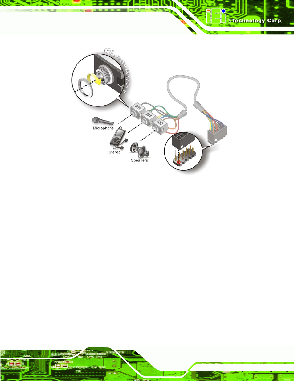 2 keyboard/mouse connector, Figure 4-13: audio kit cable connection | IEI Integration NOVA-HM551 v1.10 User Manual | Page 77 / 162
