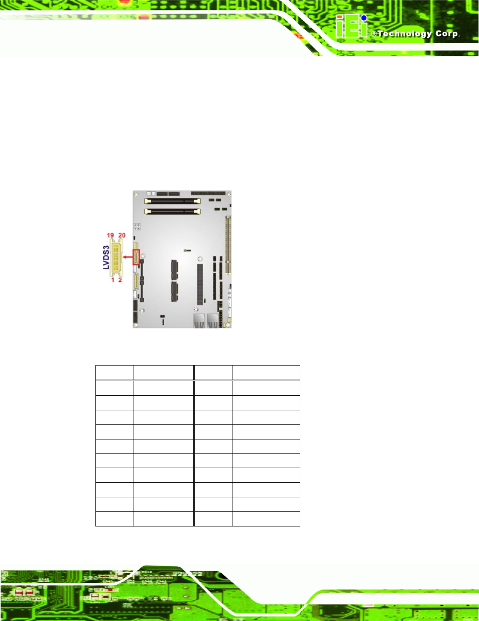 14 lvds lcd connector (18-bit single-channel), Figure 3-16: lvds3 connector location, Table 3-15: lvds3 connector pinouts | IEI Integration NOVA-PV-D4251_D5251 v1.01 User Manual | Page 51 / 179