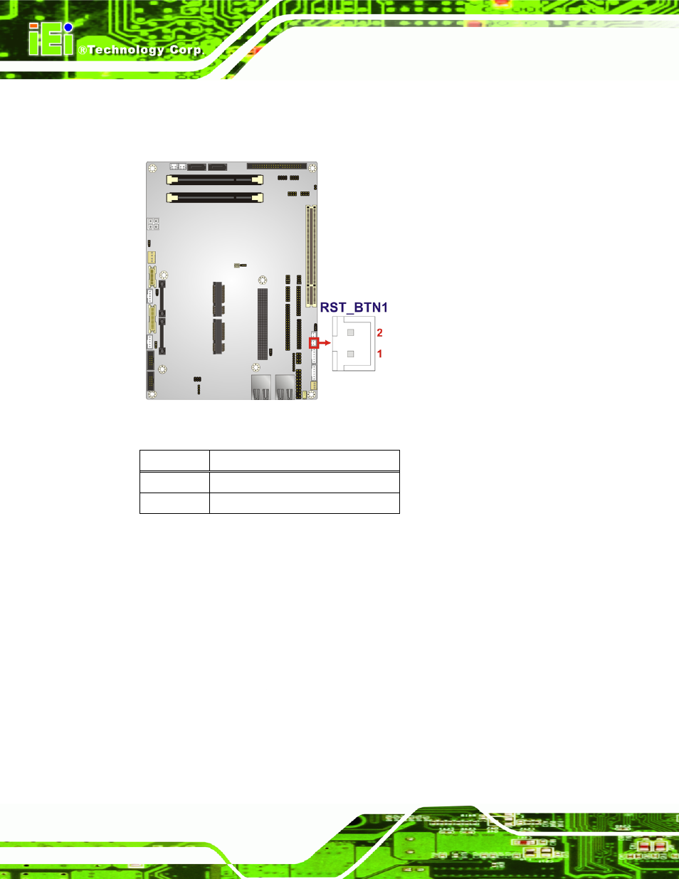 22 sata drive connectors, Figure 3-23: reset button connector location, Table 3-23: reset button connector pinouts | IEI Integration NOVA-PV-D4251_D5251 v1.01 User Manual | Page 62 / 179