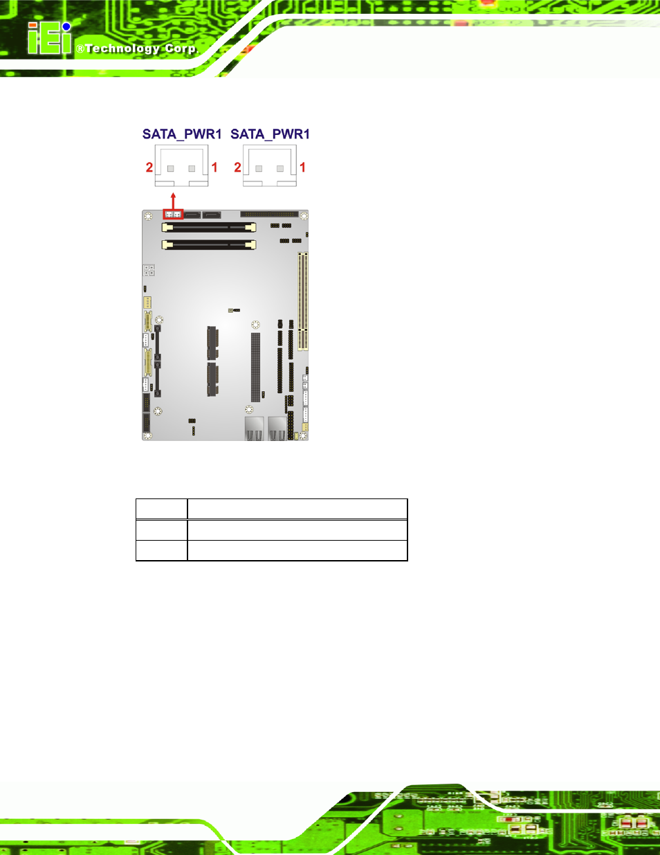 24 serial port connector (rs-232), Figure 3-25: sata power connector locations, Table 3-25: sata power connector pinouts | IEI Integration NOVA-PV-D4251_D5251 v1.01 User Manual | Page 64 / 179