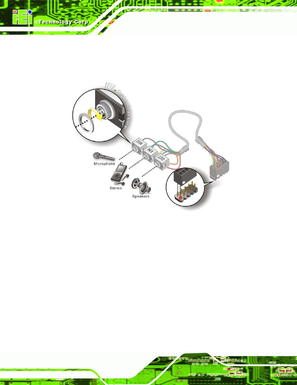 2 keyboard/mouse connector, Figure 4-12: audio kit cable connection | IEI Integration NOVA-PV-D4251_D5251 v1.01 User Manual | Page 92 / 179
