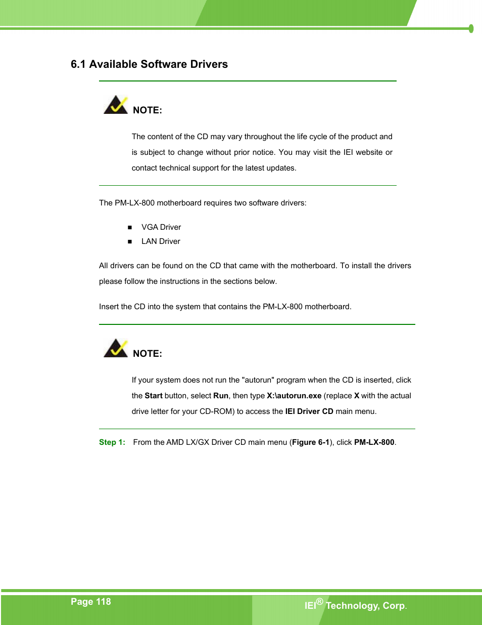 Available software drivers, Vailable, Oftware | Rivers, 1 available software drivers | IEI Integration PM-LX-800 v1.0 User Manual | Page 118 / 147
