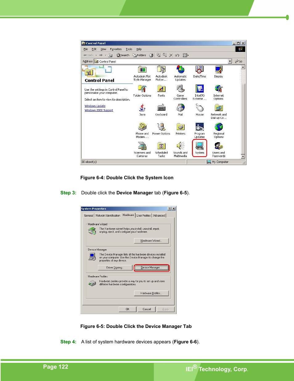 Figure 6-4: double click the system icon, Figure 6-5: double click the device manager tab | IEI Integration PM-LX-800 v1.0 User Manual | Page 122 / 147