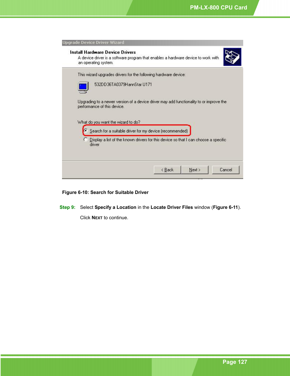 Figure 6-10: search for suitable driver | IEI Integration PM-LX-800 v1.0 User Manual | Page 127 / 147