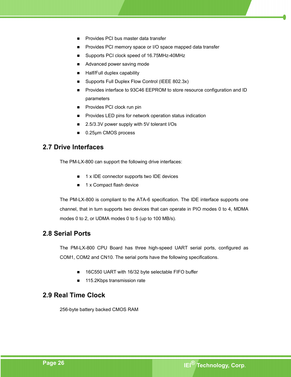 Drive interfaces, Serial ports, Real time clock | System monitoring, Rive, Nterfaces, Erial, Orts, Lock, 10 s | IEI Integration PM-LX-800 v1.0 User Manual | Page 26 / 147