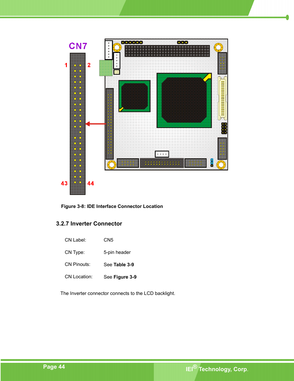 Inverter connector, 7 inverter connector, Figure 3-8: ide interface connector location | IEI Integration PM-LX-800 v1.0 User Manual | Page 44 / 147