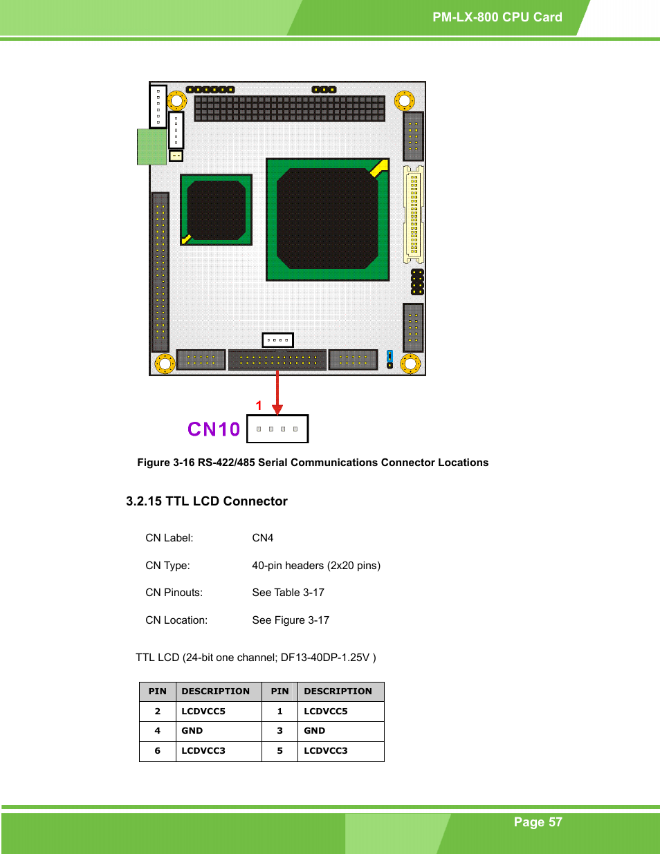 Ttl lcd connector, 15 ttl lcd connector | IEI Integration PM-LX-800 v1.0 User Manual | Page 57 / 147