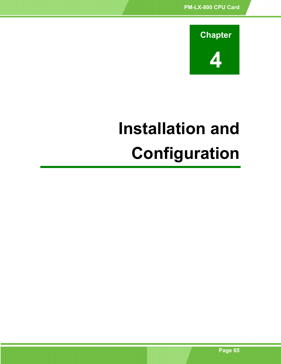 Installation and configuration, 4installation and configuration | IEI Integration PM-LX-800 v1.10 User Manual | Page 65 / 147