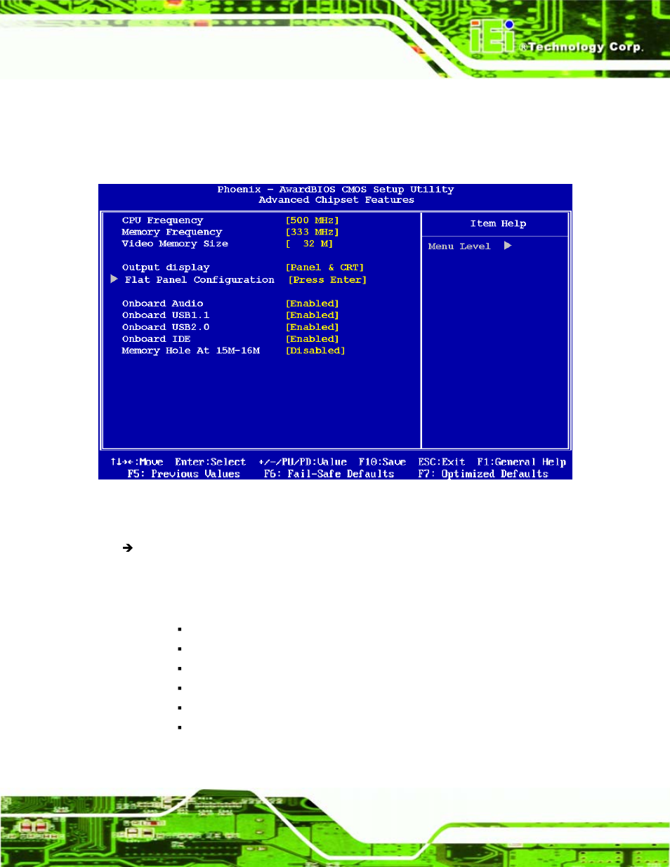 4 advanced chipset features, Dvanced, Hipset | Eatures, Bios menu 4: advanced chipset features | IEI Integration WAFER-LX v1.22 User Manual | Page 111 / 227