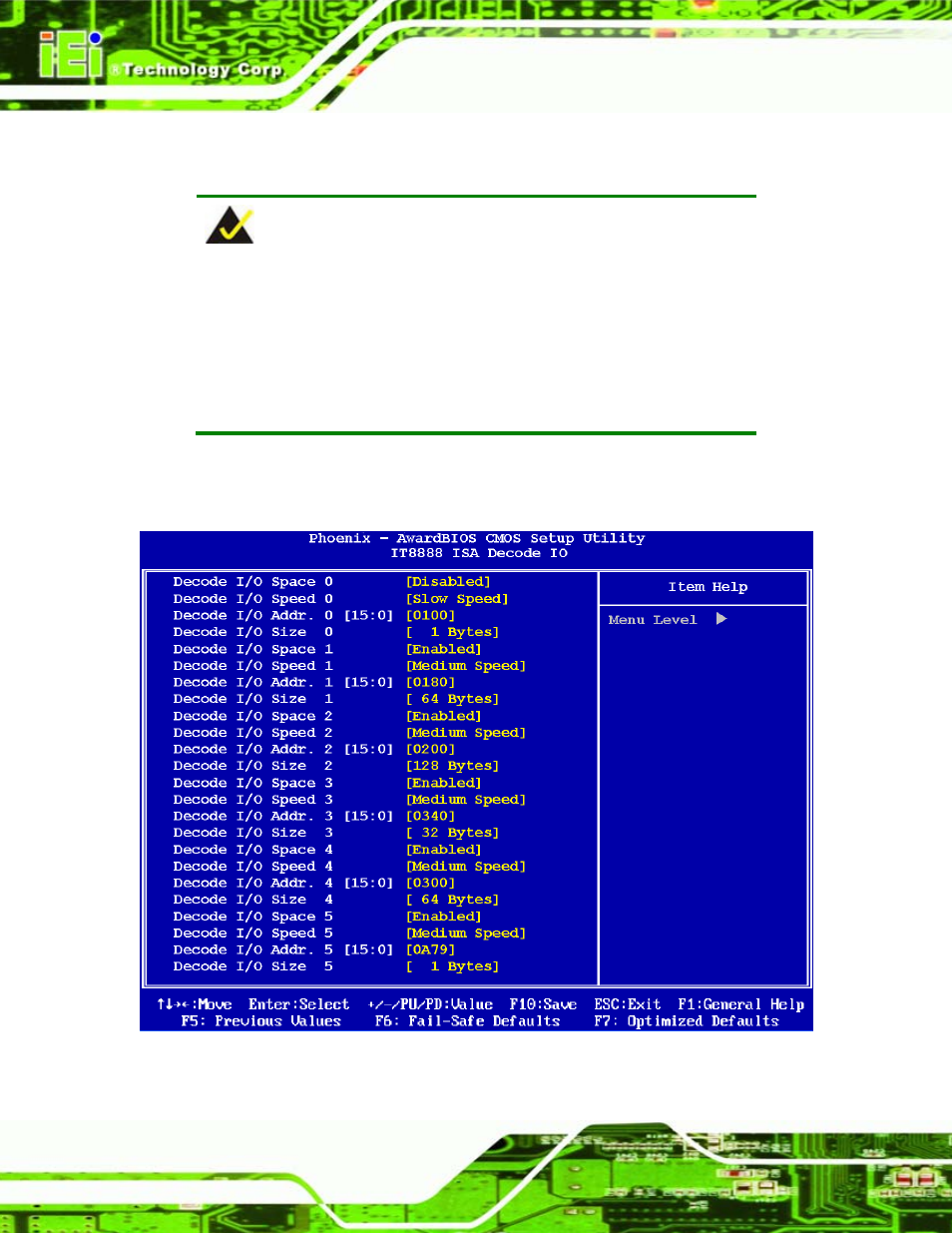 1 it8888 isa decode io, Bios menu 7: it8888 isa decode io, Bios menu 7 | Section 0 | IEI Integration WAFER-LX v1.22 User Manual | Page 122 / 227