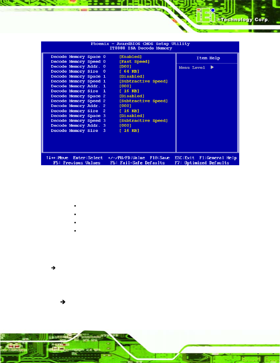 Bios menu 8: it8888 isa decode memory, Bios menu 8 | IEI Integration WAFER-LX v1.22 User Manual | Page 125 / 227