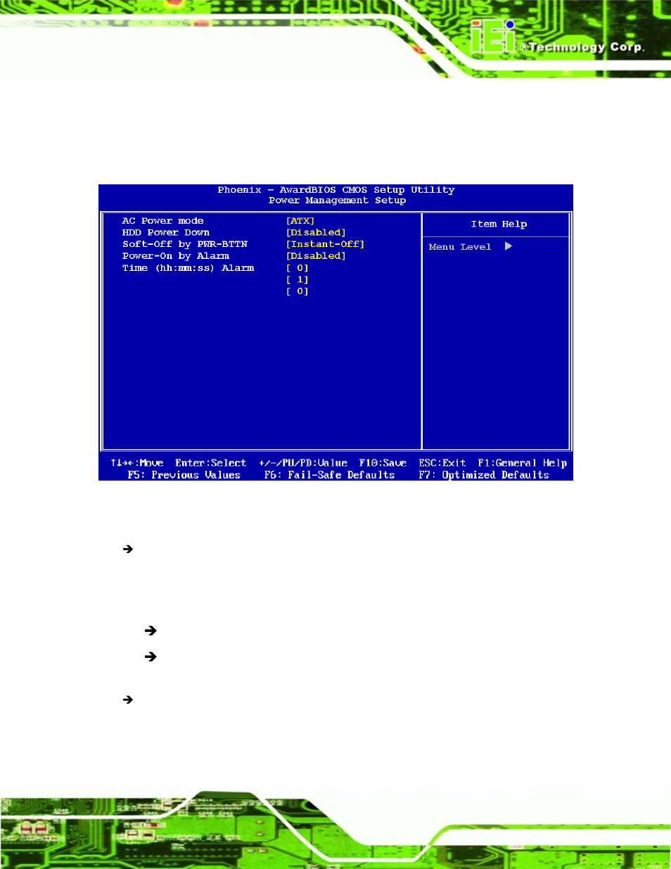 6 power management setup, Ower, Anagement | Etup, Bios menu 9: power management setup | IEI Integration WAFER-LX v1.22 User Manual | Page 127 / 227