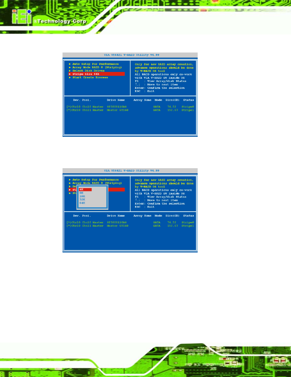 Figure 7-12: stripe size, Figure 7-13: select stripe size | IEI Integration WAFER-LX v1.22 User Manual | Page 144 / 227