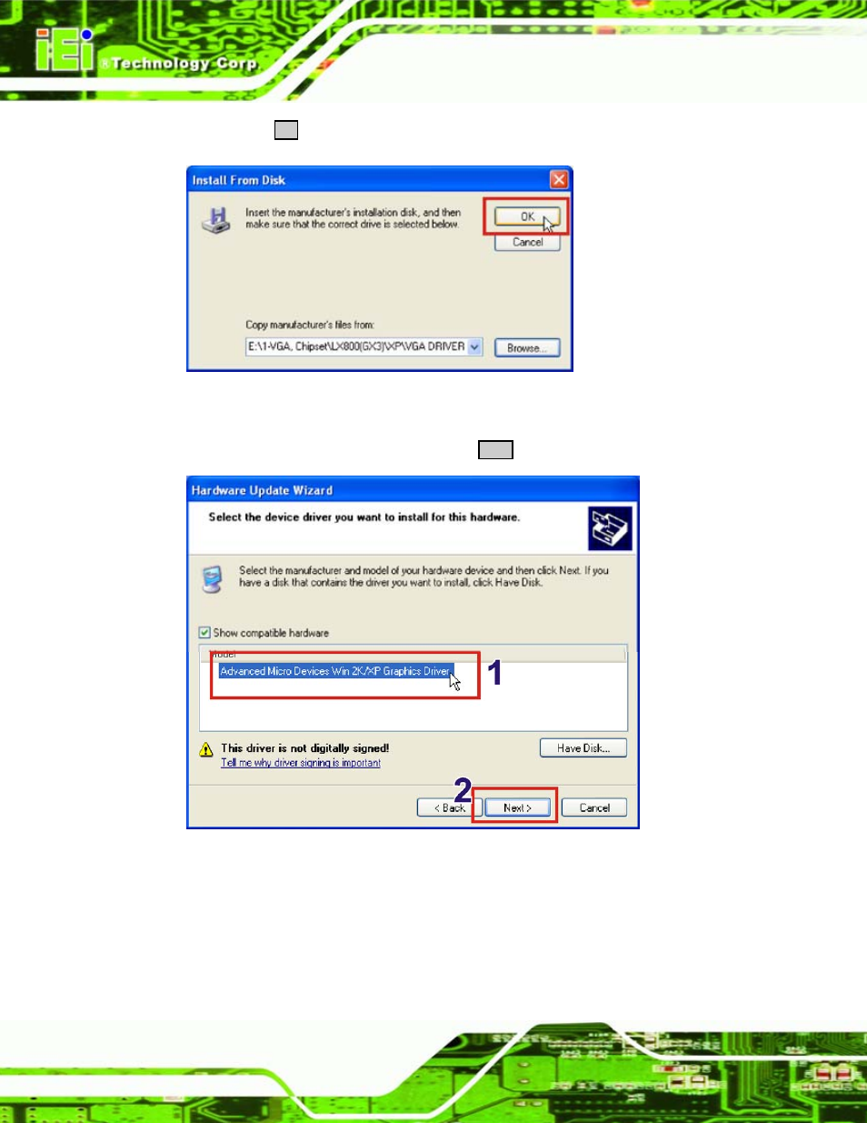 Figure 8-14: install from disk, Figure 8-15: select the driver | IEI Integration WAFER-LX v1.22 User Manual | Page 164 / 227