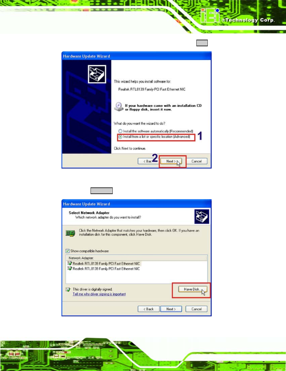 Figure 8-33: installation location, Figure 8-34: have disk | IEI Integration WAFER-LX v1.22 User Manual | Page 177 / 227