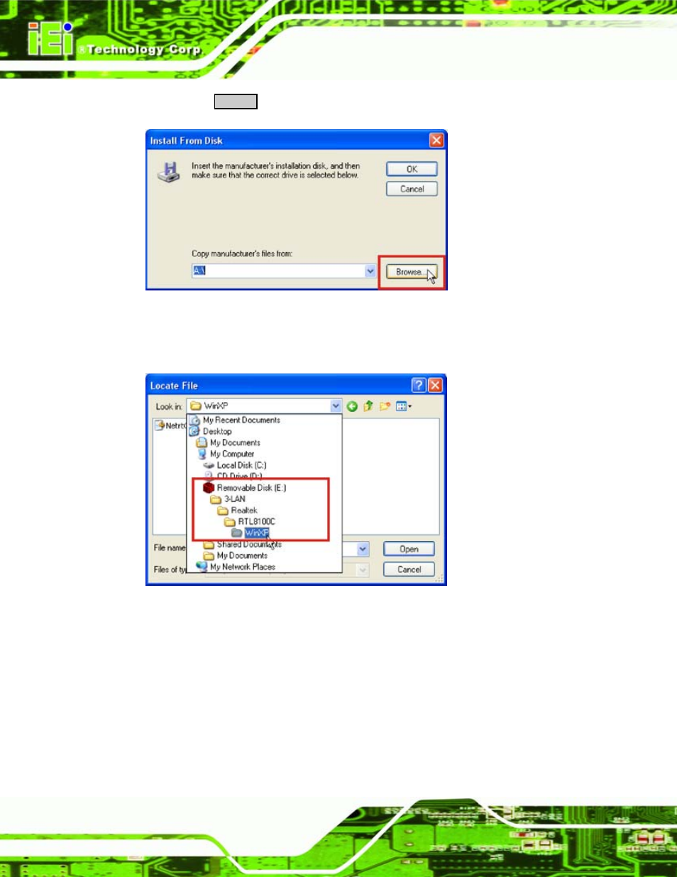 Figure 8-35: browse for driver location, Figure 8-36: graphics driver directory | IEI Integration WAFER-LX v1.22 User Manual | Page 178 / 227