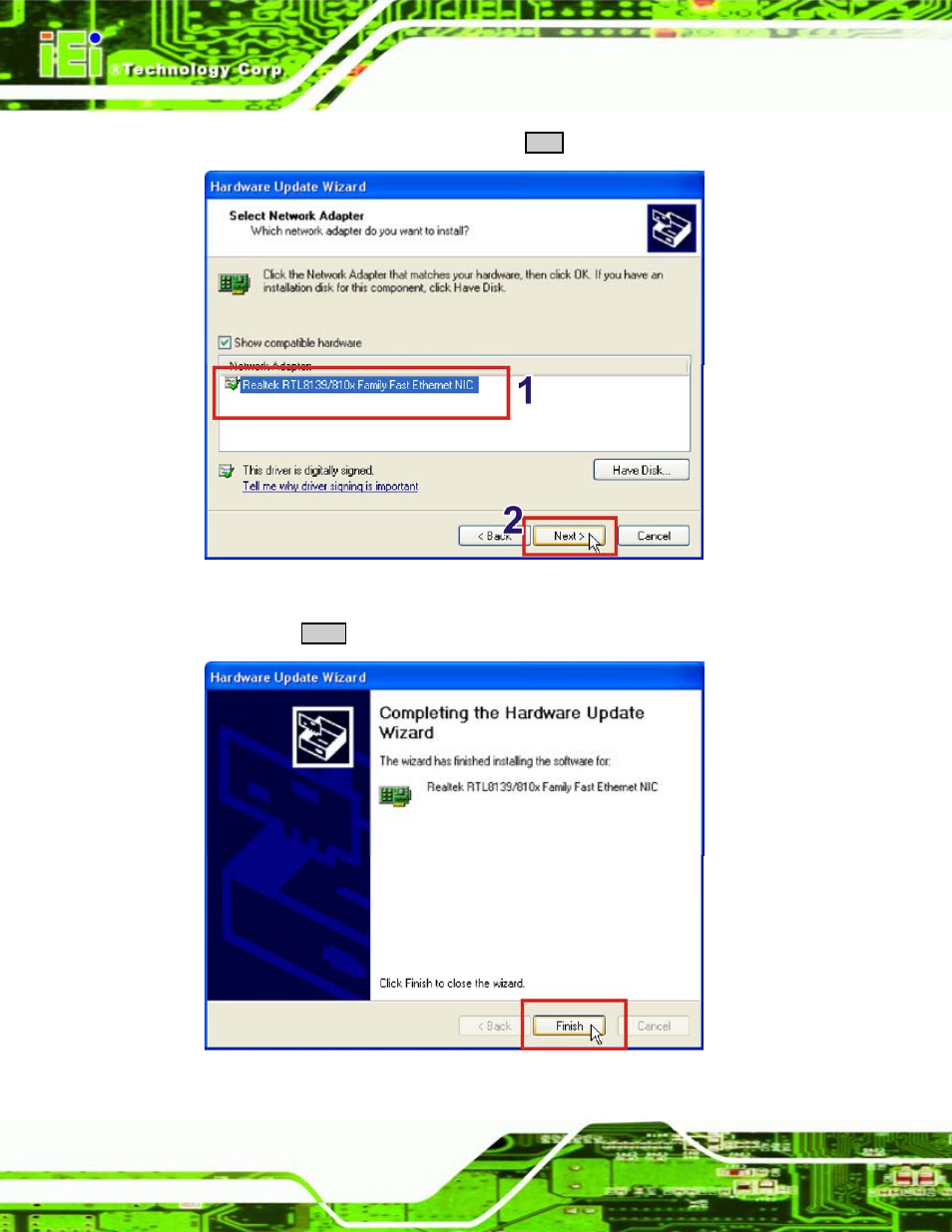 Figure 8-39: select the driver, Figure 8-40: installation complete | IEI Integration WAFER-LX v1.22 User Manual | Page 180 / 227