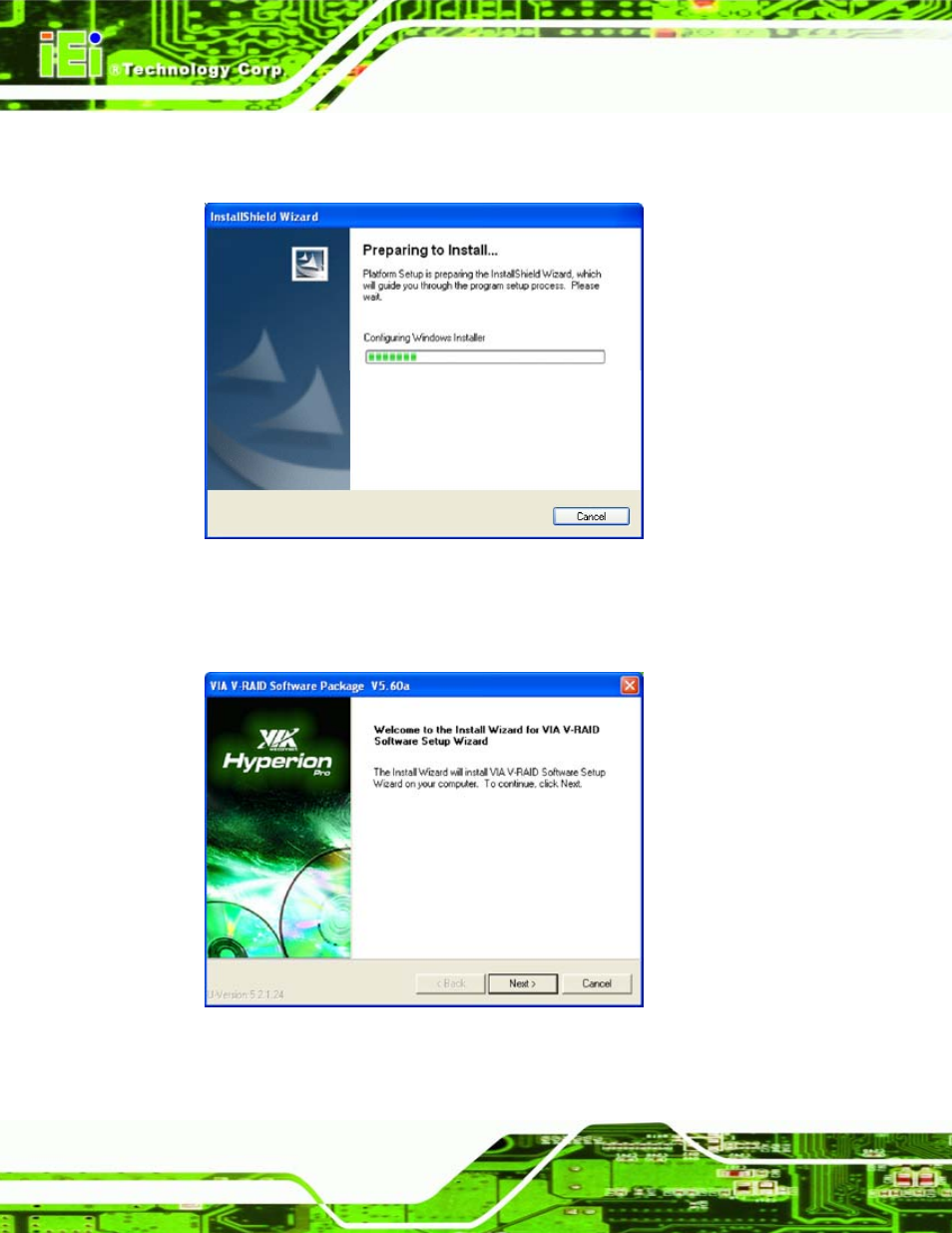 Figure 8-42: preparing setup screen, Figure 8-43: install wizard welcome screen | IEI Integration WAFER-LX v1.22 User Manual | Page 182 / 227
