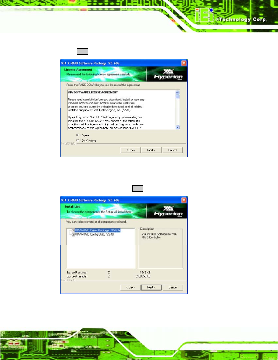 Figure 8-44: software license agreement, Figure 8-45: select driver packages | IEI Integration WAFER-LX v1.22 User Manual | Page 183 / 227