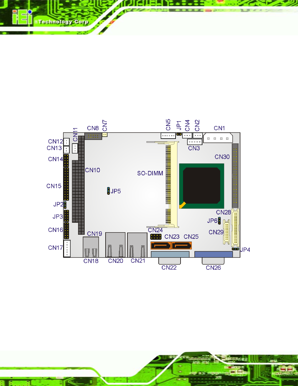 1 peripheral interface connectors, 1 wafer-lx layout, Eripheral | Nterface, Onnectors, Figure 4-1: connector and jumper locations | IEI Integration WAFER-LX v1.22 User Manual | Page 46 / 227