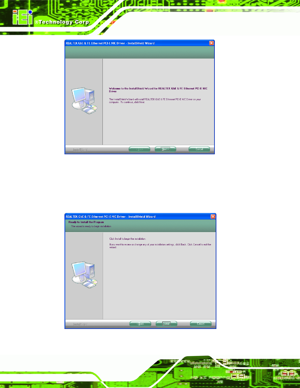 Figure 6-17: lan driver welcome screen, Figure 6-18: lan driver welcome screen | IEI Integration WAFER-945GSE v2.01 User Manual | Page 133 / 182
