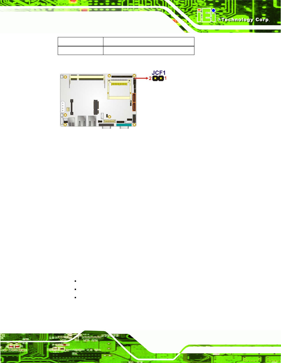 3 clear cmos jumper, Figure 4-4: cf card setup jumper location, Table 4-3: cf card setup jumper settings | See table 4-3, See figure 4-4 | IEI Integration WAFER-945GSE v2.01 User Manual | Page 60 / 182