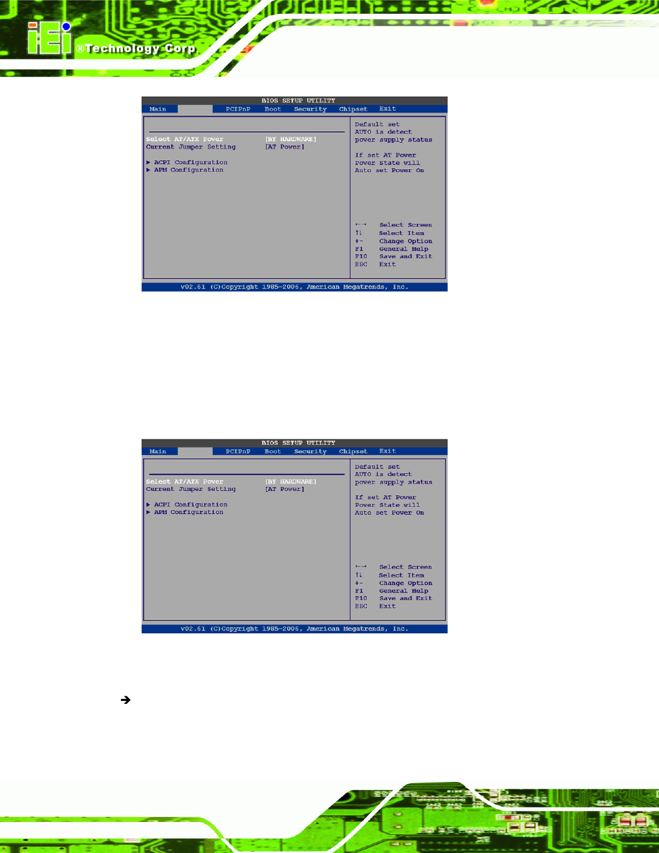 1 acpi configuration, Menu 9: advanced power configuration, Menu 10: acpi configuration | IEI Integration WAFER-945GSE2 v1.03 User Manual | Page 117 / 204
