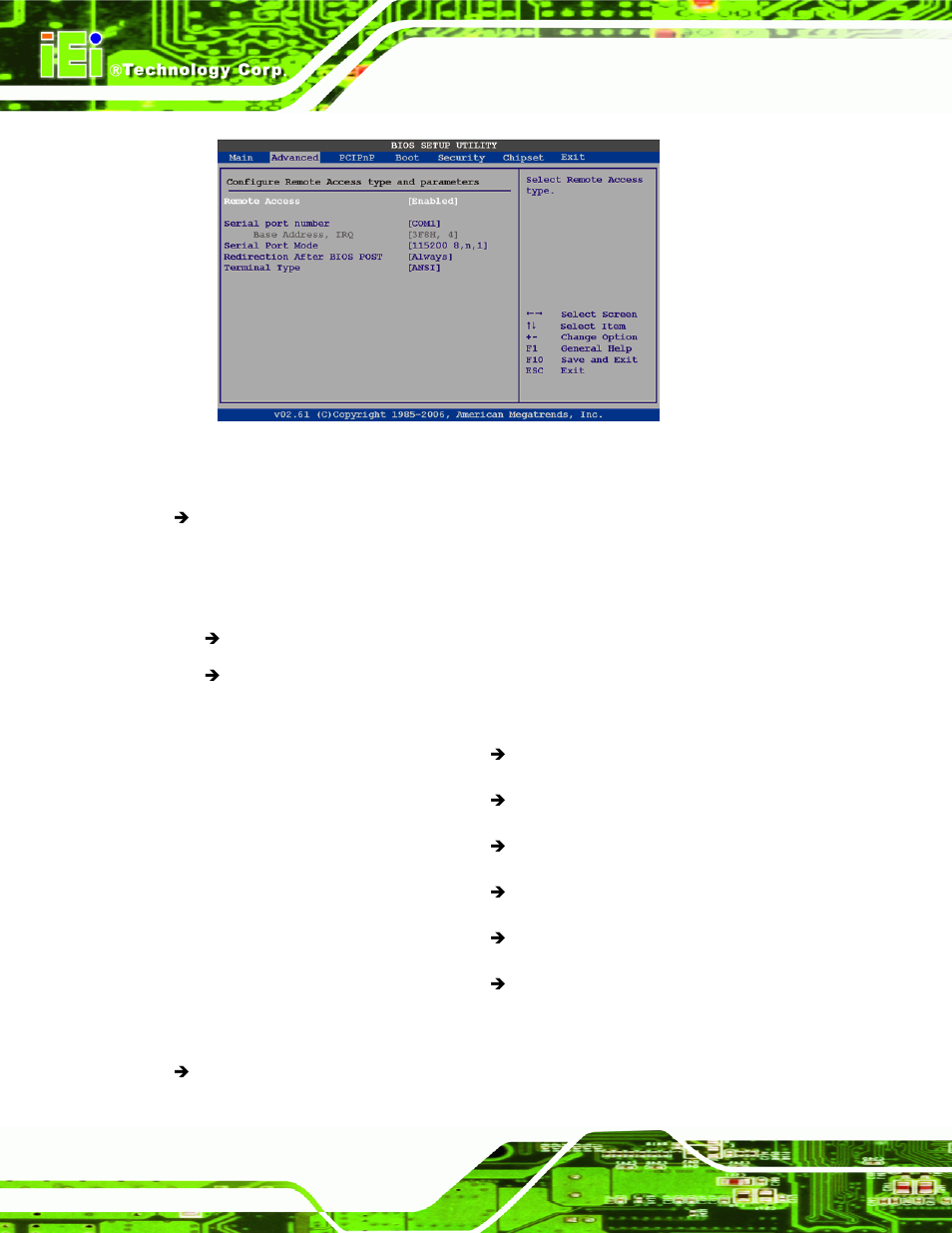 Menu 12: remote access configuration [advanced | IEI Integration WAFER-945GSE2 v1.03 User Manual | Page 121 / 204