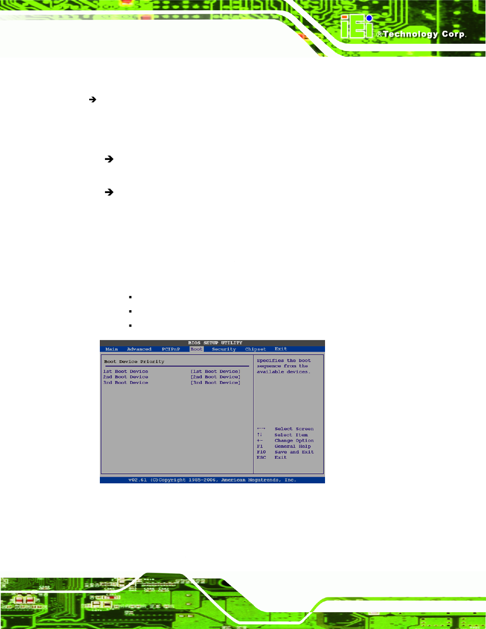 2 boot device priority, Ecurity, Menu 17: boot device priority settings | 6 security | IEI Integration WAFER-945GSE2 v1.03 User Manual | Page 130 / 204