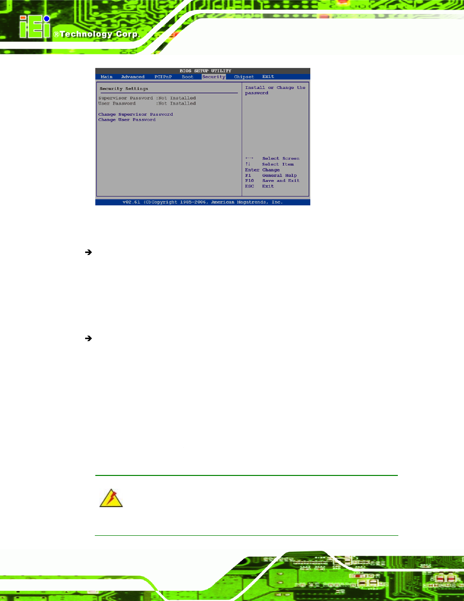 7 chipset, 1 northbridge chipset configuration, Hipset | Menu 18: security | IEI Integration WAFER-945GSE2 v1.03 User Manual | Page 131 / 204