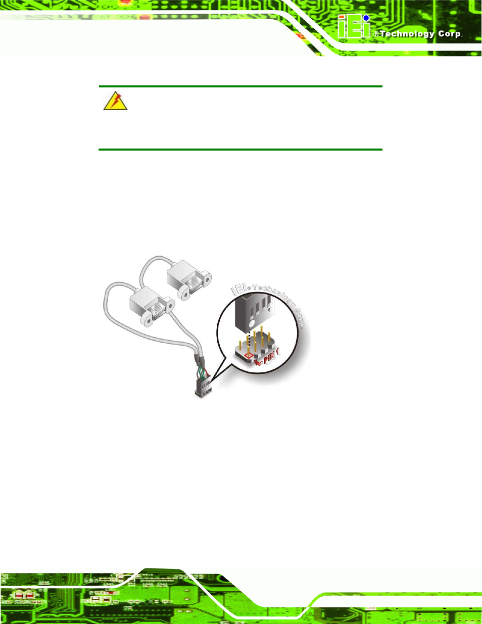 7 external peripheral interface connection, Xternal, Eripheral | Nterface, Onnection, Figure 5-15: dual usb cable connection | IEI Integration WAFER-945GSE2 v1.03 User Manual | Page 94 / 204