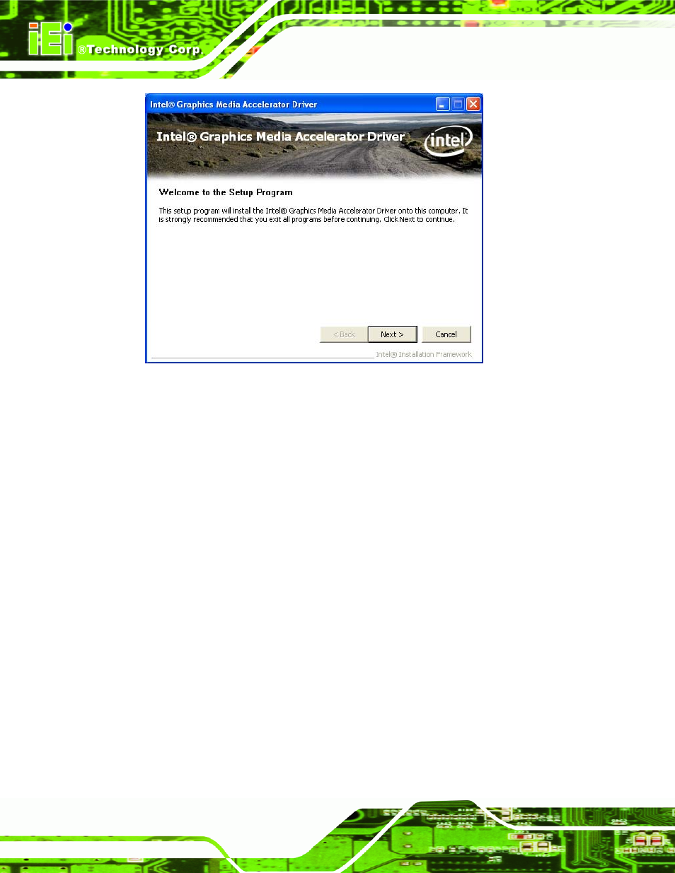 Figure 6-11: vga driver welcome screen | IEI Integration WAFER-945GSE2 v2.00 User Manual | Page 125 / 177