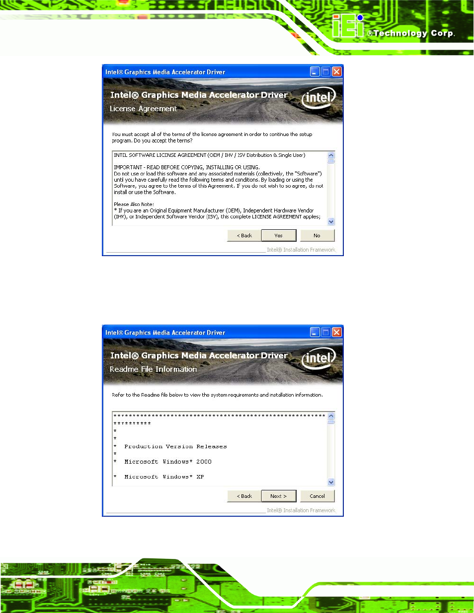 Figure 6-12: vga driver license agreement, Figure 6-13: vga driver read me file | IEI Integration WAFER-945GSE2 v2.00 User Manual | Page 126 / 177