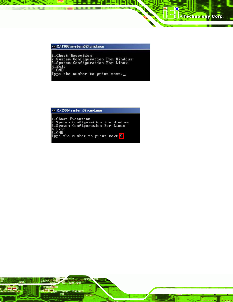 Figure b-3: recovery tool setup menu, Figure b-4: command mode | IEI Integration WAFER-945GSE2 v2.00 User Manual | Page 142 / 177