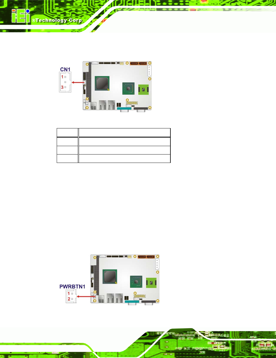 14 power button connector, Figure 3-15: pc/104 power input connector pinouts, Figure 3-16: power button connector location | Table 3-16: pc/104 power input connector pinouts | IEI Integration WAFER-945GSE2 v2.00 User Manual | Page 45 / 177