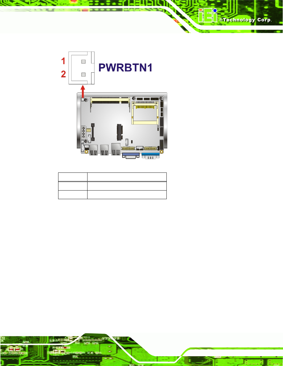 16 reset button connector, Figure 3-16: power button connector location, Table 3-17: power button connector pinouts | IEI Integration WAFER-945GSELVDS2 User Manual | Page 43 / 140
