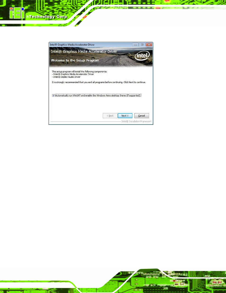 Figure 6-9: graphics driver welcome screen | IEI Integration WAFER-CV-D25501_N26001 User Manual | Page 115 / 181