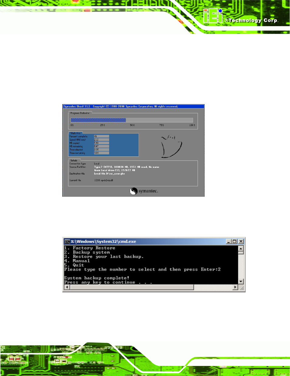 B.5.2 backup system, Figure b-38: backup system, Figure b-39: system backup complete window | IEI Integration WAFER-CV-D25501_N26001 User Manual | Page 154 / 181