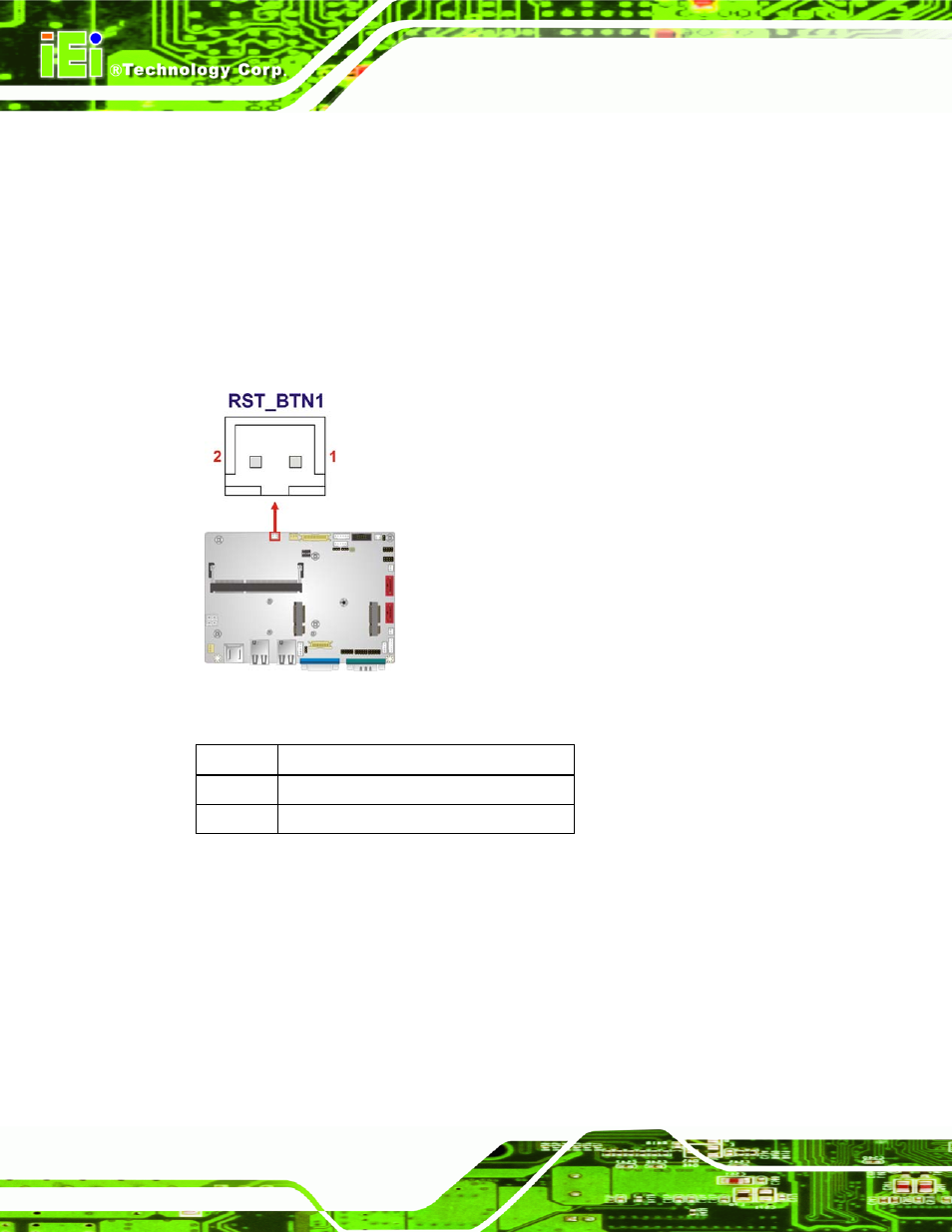 15 reset button connector, 16 rs-232 serial port connectors, Figure 3-16: reset button connector location | Table 3-17: reset button connector pinouts | IEI Integration WAFER-CV-D25501_N26001 User Manual | Page 45 / 181