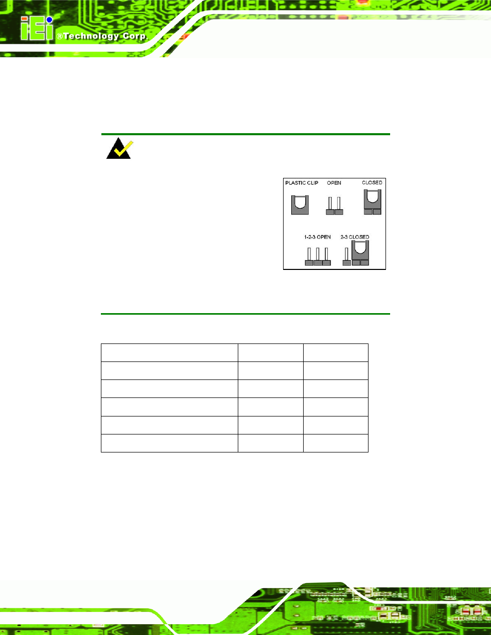 4 jumper settings, 1 at/atx power selection jumper, Umper | Ettings, Table 4-1: jumpers | IEI Integration WAFER-CV-D25501_N26001 User Manual | Page 57 / 181