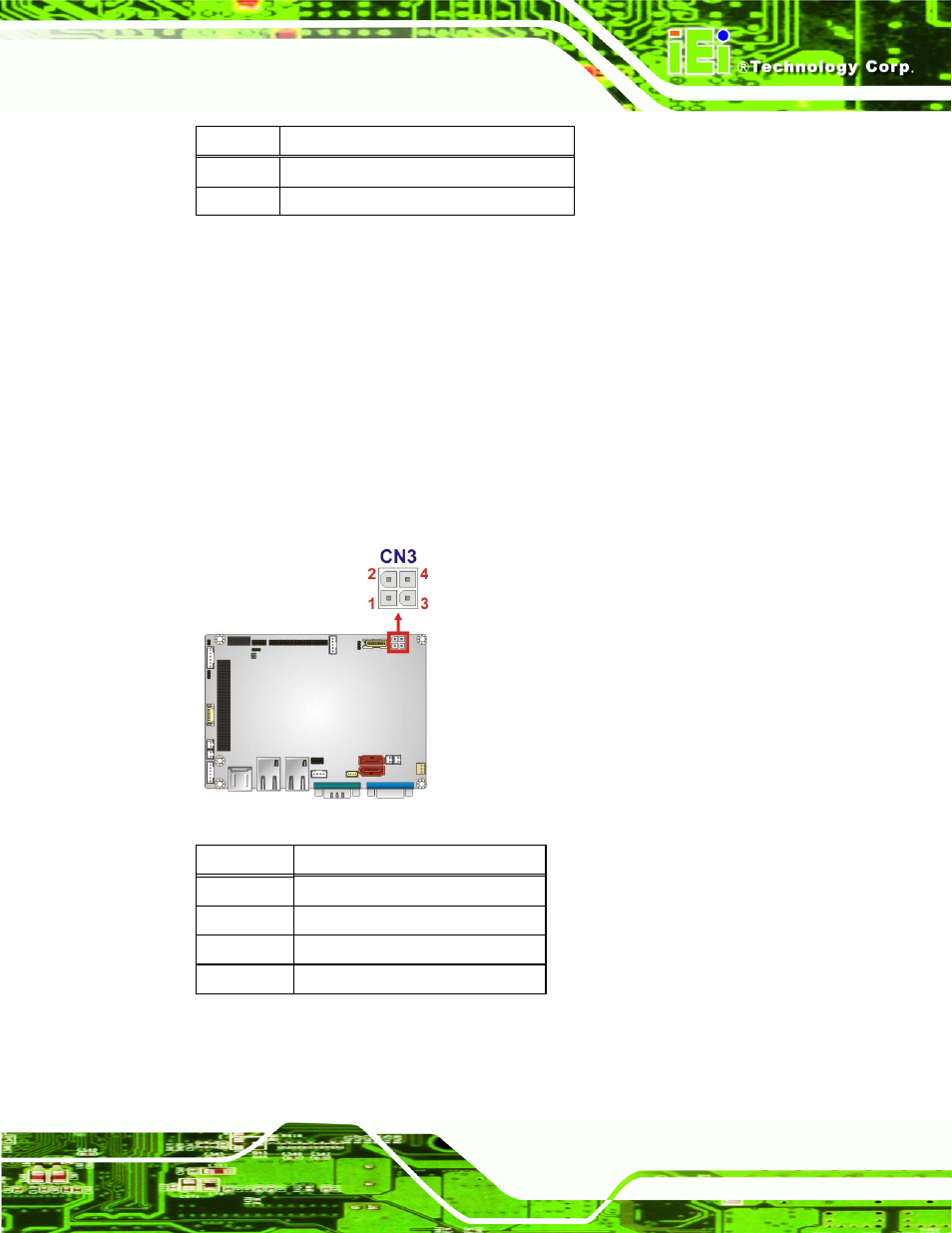 2 12 v power connector, Figure 3-3: 12 v power connector location, Table 3-3: 5 v sata power connector pinouts | Table 3-4: 12 v power connector pinouts | IEI Integration WAFER-CV-D25502_N26002 User Manual | Page 32 / 182