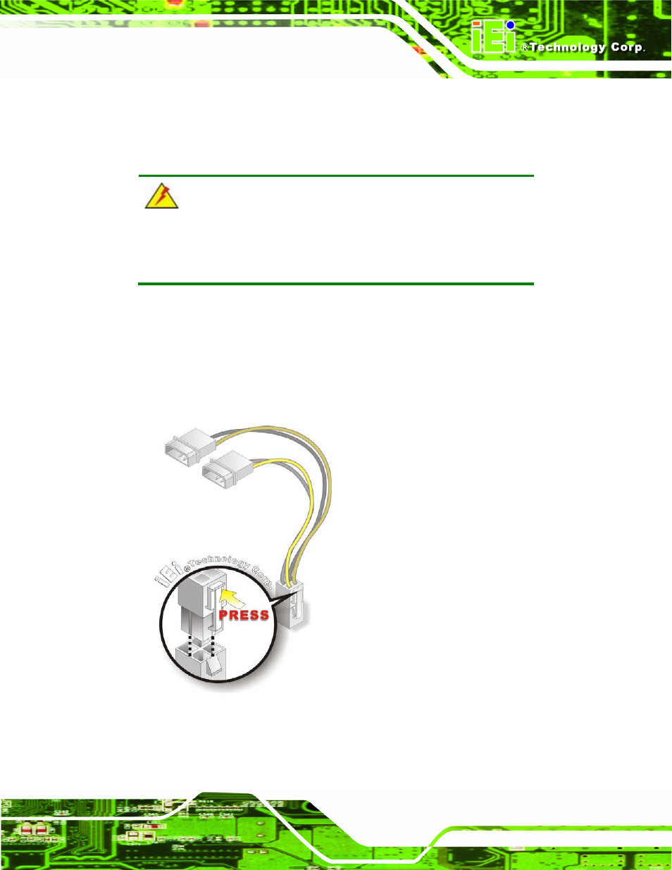 1 at/atx power connection, Figure 4-5: power cable to motherboard connection | IEI Integration WAFER-CV-D25502_N26002 User Manual | Page 62 / 182