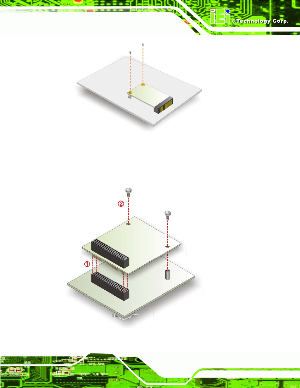 5 pci-104 expansion card installation, Figure 4-12: secure the pcie mini card, Figure 4-13: pci-104 expansion card installation | IEI Integration WAFER-CV-D25502_N26002 User Manual | Page 68 / 182