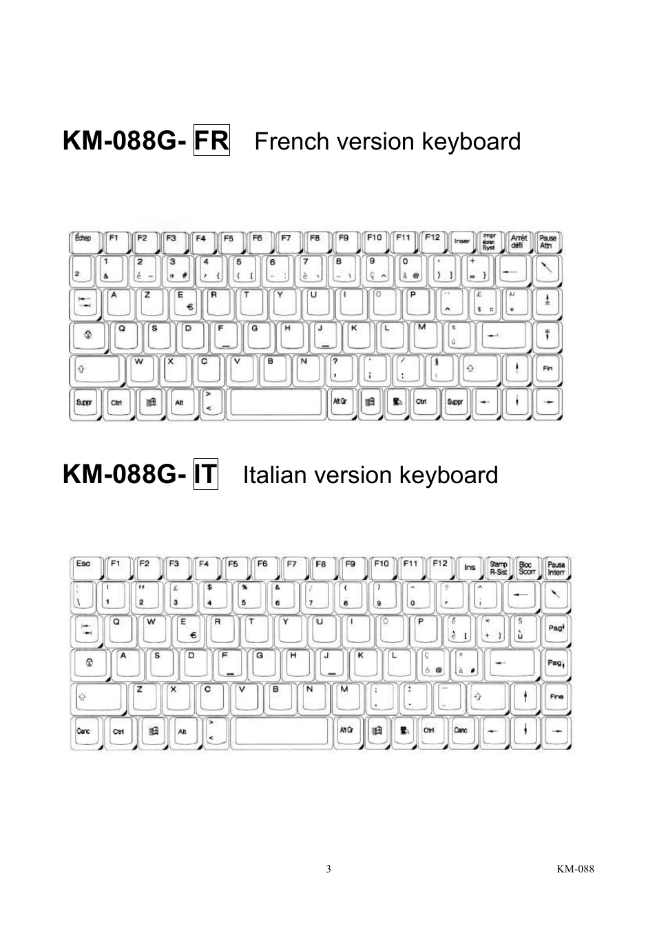 Km-088g- fr, Km-088g- it, French version keyboard | Italian version keyboard | IEI Integration KM-088G User Manual | Page 3 / 5