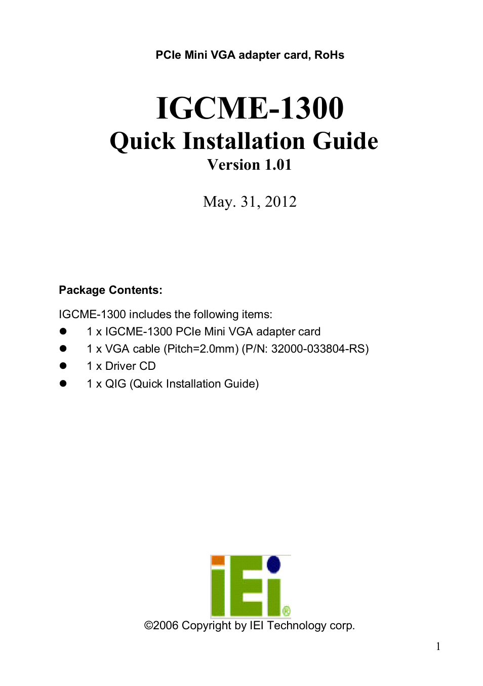 IEI Integration IGCME-1300 User Manual | 4 pages