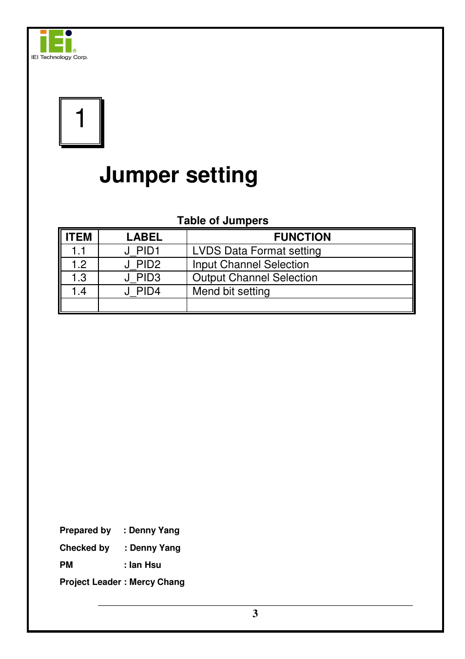 Jumper setting | IEI Integration LVDS24-01 User Manual | Page 3 / 10