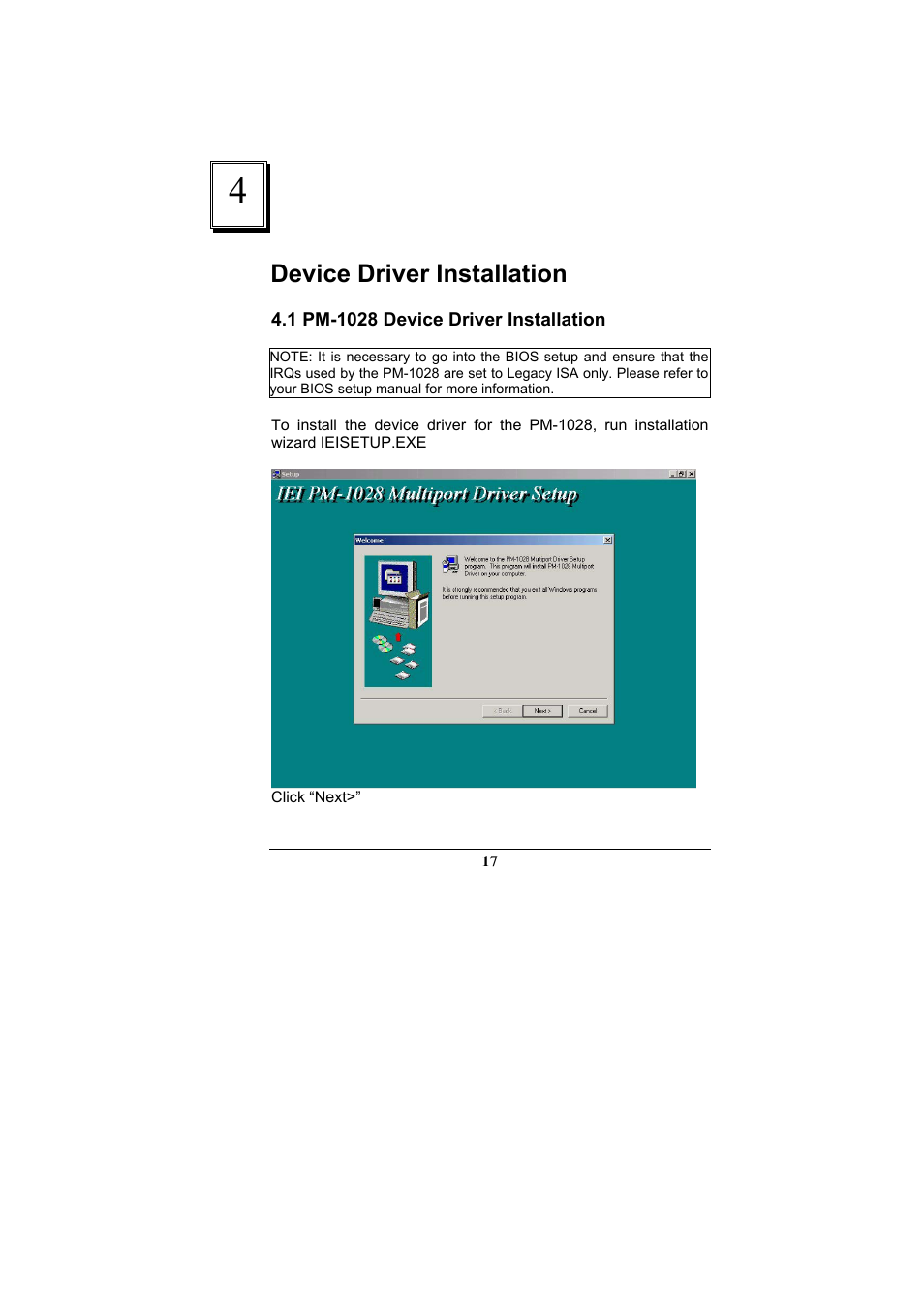 Device driver installation | IEI Integration PM-1028 User Manual | Page 17 / 26