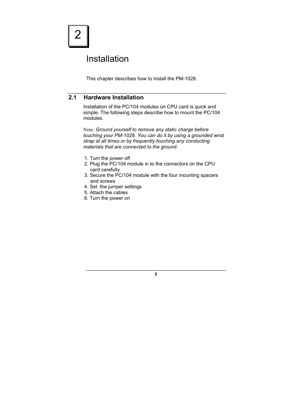 Installation | IEI Integration PM-1028 User Manual | Page 5 / 26